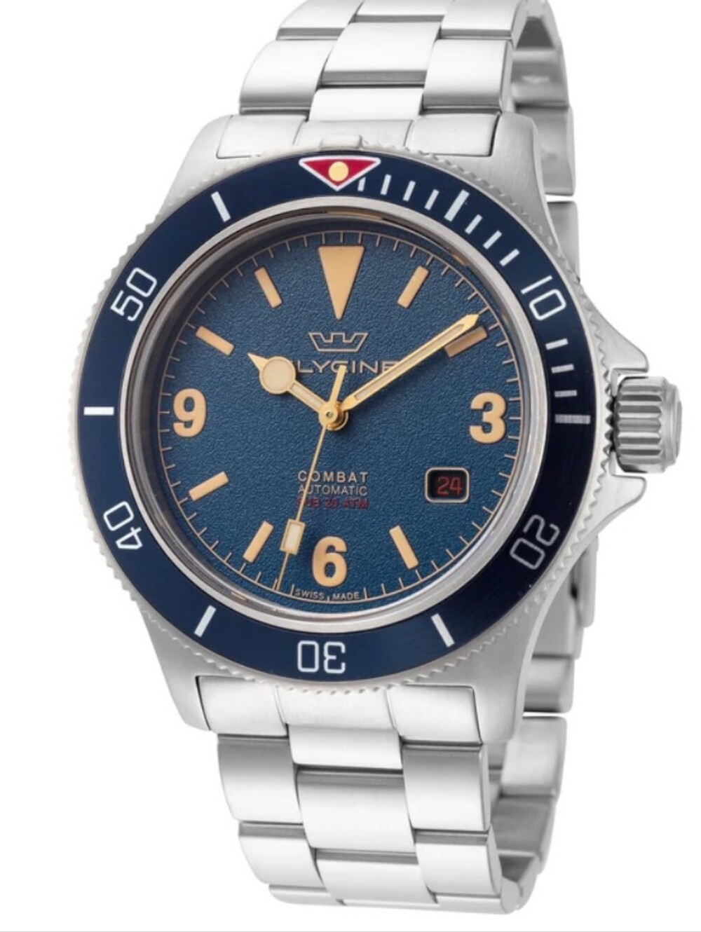 Rare Blue Dial Glycine Combat Sub Vintage 42mm Blue Dial Stainless Steel Watch
